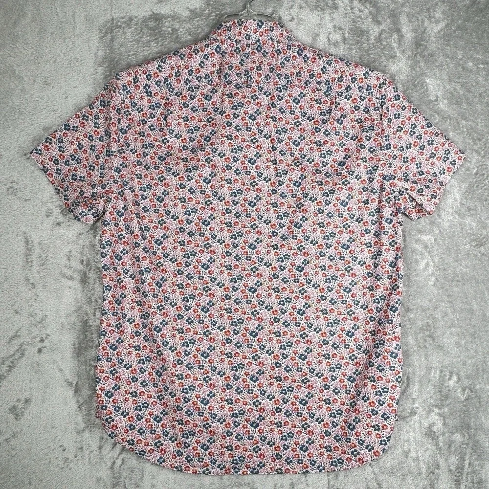J.Crew Floral Shirt Men Large Red Blue Colorful Slim Fit Flex Washed Button Down
